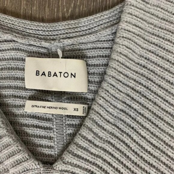 Babaton Aritzia Womens Sweater Cordell V-neck Cable Knit Merino Wool Gray XS - Picture 13 of 16